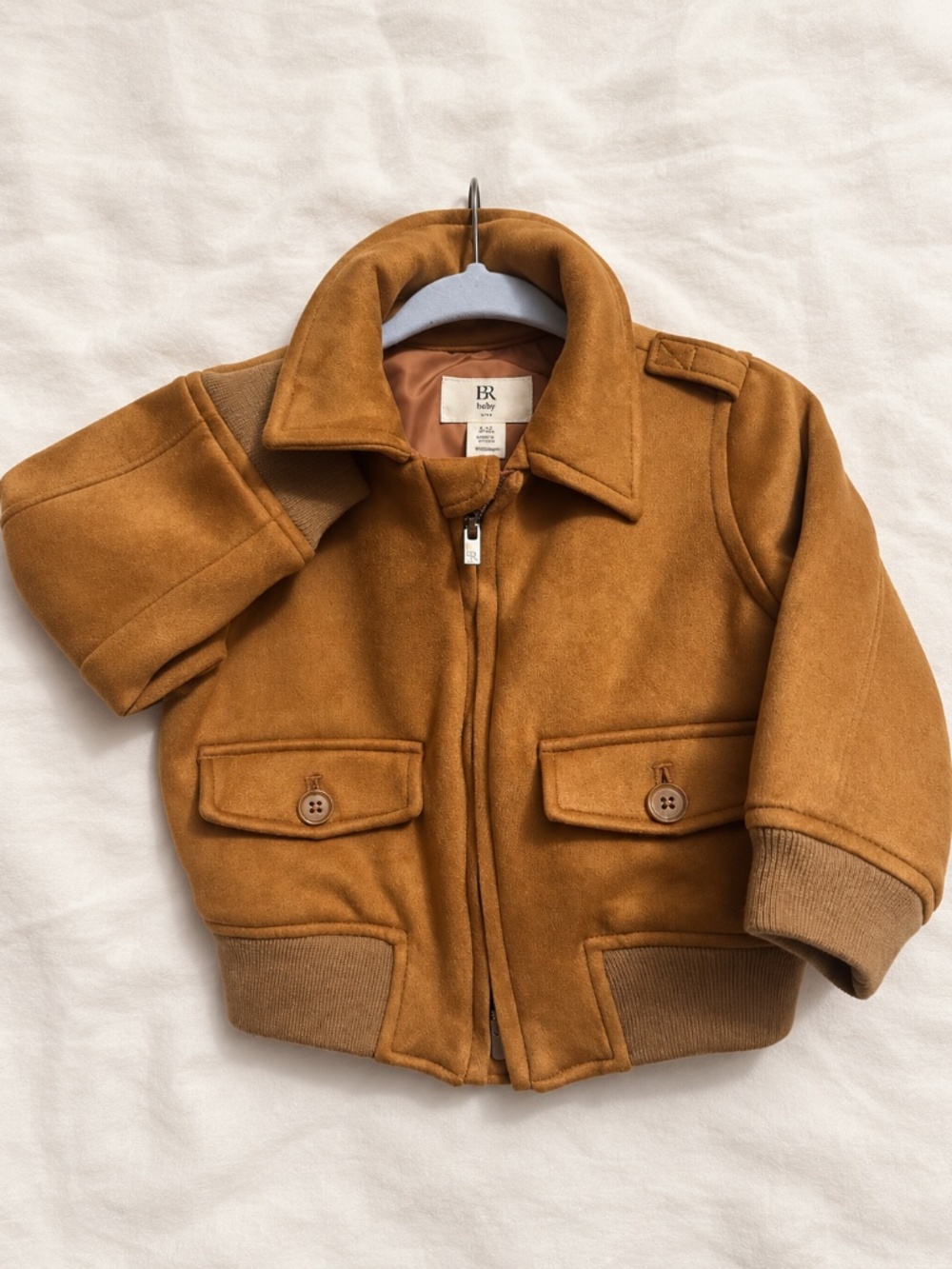 BR Baby Faux Suede Bomber Jacket 6-12M Camel Brown Vintage-Inspired